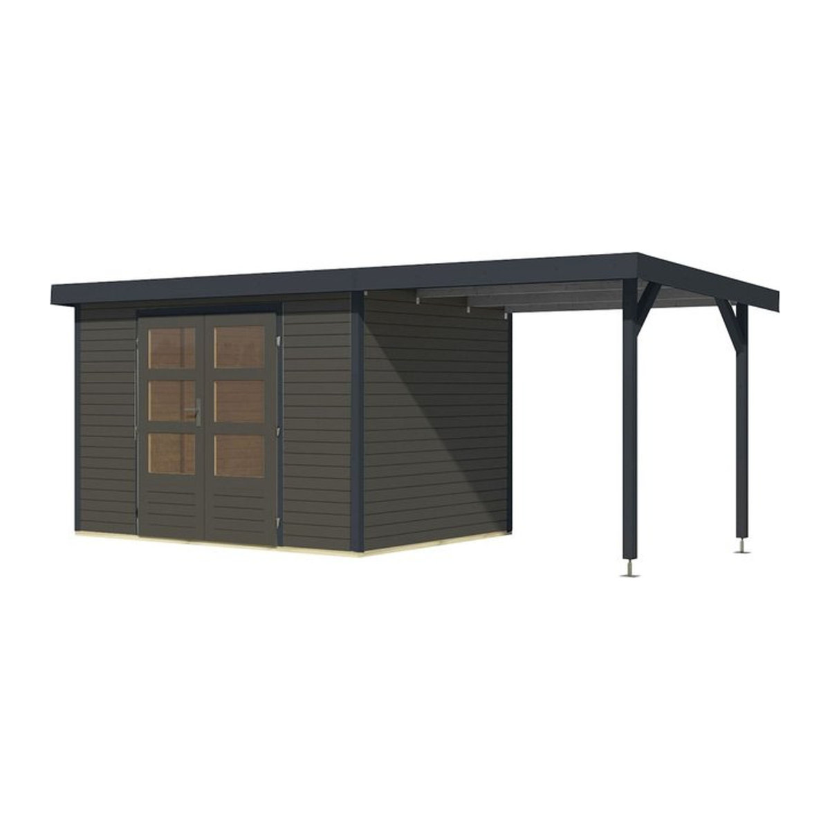 Karibu Gartenhaus Hollywood Modern aus Holz und Metall in Anthrazit mit optionalem Anbaudach - Bild 1