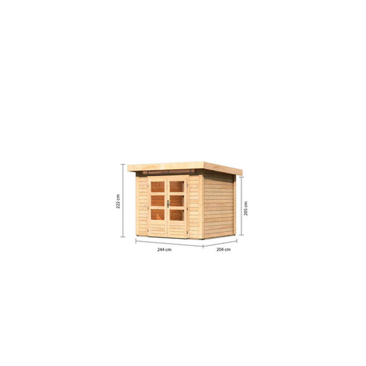 Karibu Gartenhaus Kandern 2 aus Massivholz in Natur und Grau, Landhaus-Stil, B/H/T: 244 x 222 x 204 cm - Bild 1