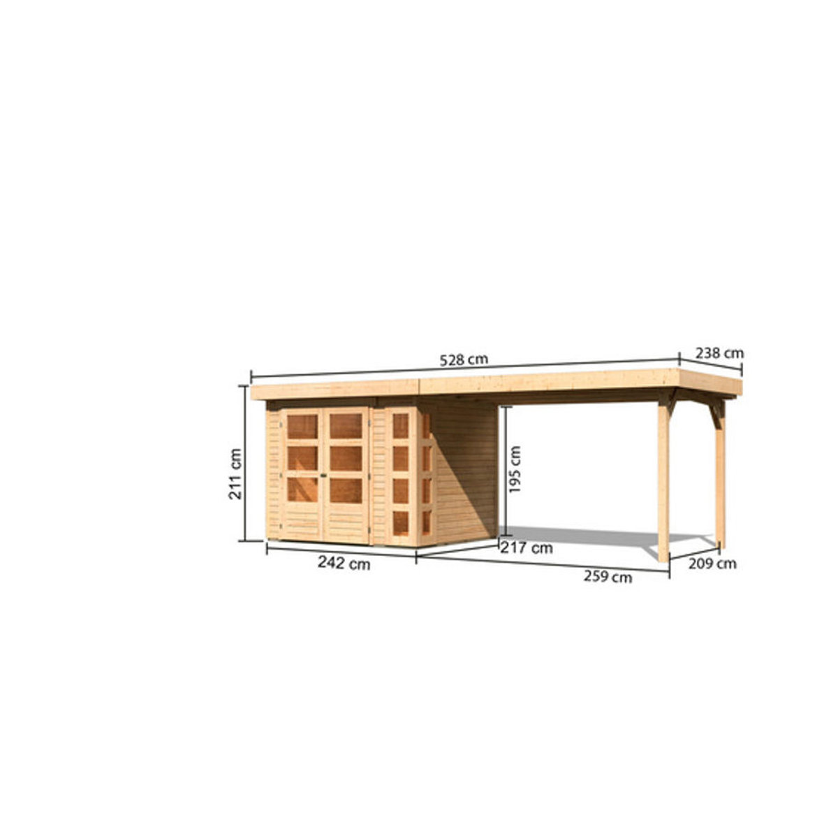 Karibu Gartenhaus Kerko 3 aus Holz in Beige mit Anbaudach B/H/T: 242 x 211 x 217 cm - Bild 2