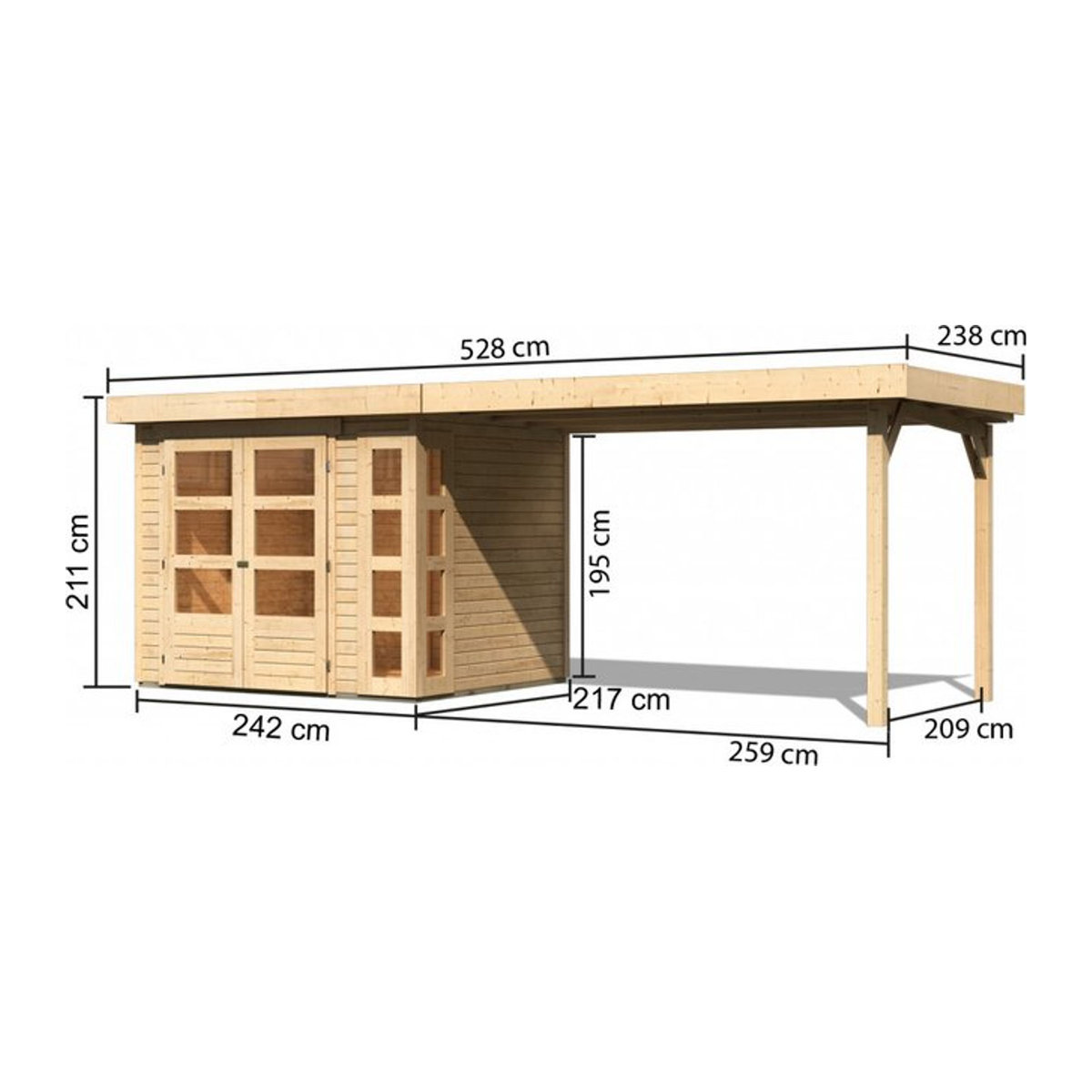 Karibu Gartenhaus Kerko 3 aus Holz in Beige mit Anbaudach B/H/T: 242 x 211 x 217 cm - Bild 3