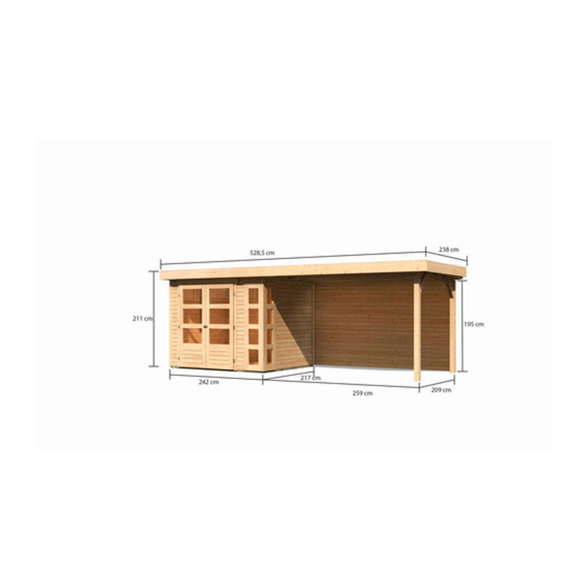 Karibu Gartenhaus Kerko 3 aus Holz in Beige mit Anbaudach und Rückwand B/H/T: 487 x 211 x 497 cm - Bild 2