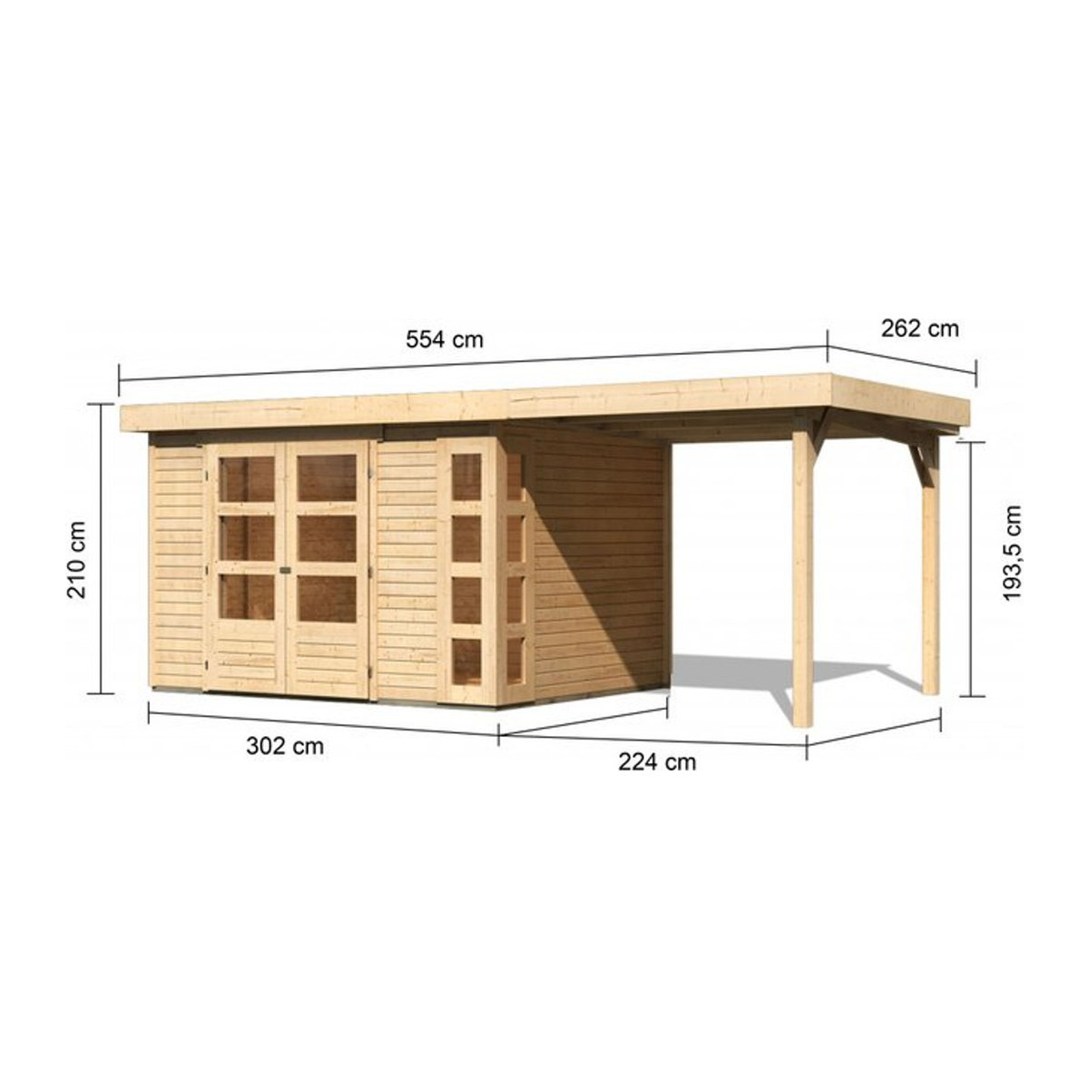 Karibu Gartenhaus Kerko 5 aus Holz in Beige mit Anbaudach B/H/T: 302 x 210 x 246 cm - Bild 3