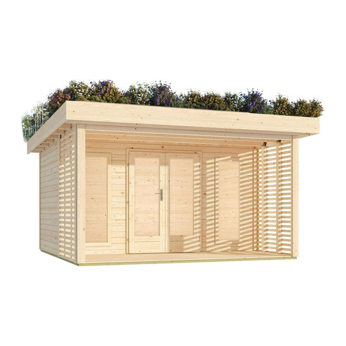 Karibu Gartenhaus Oslo mit Gründach aus nordischer Fichte in Natur, 15,72 m², 38 mm Wandstärke - Bild 1