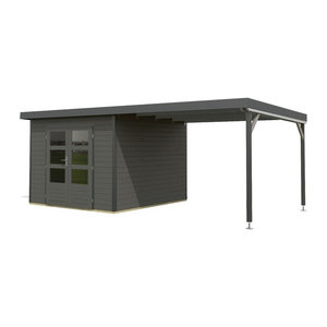 Karibu Gartenhaus Premium Hybrido mit Anbaudach in Terragrau