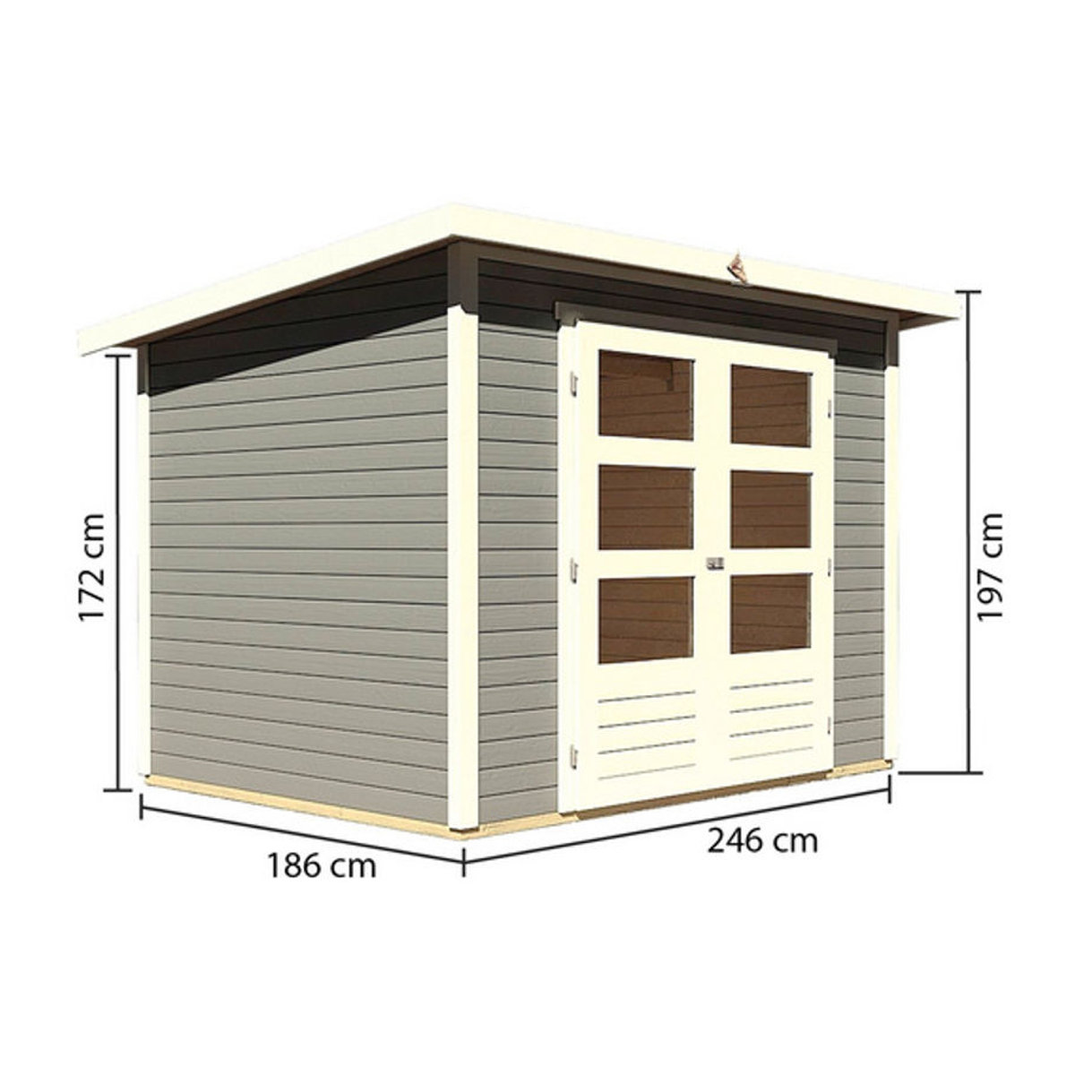 Karibu Gartenhaus Stockach 3 aus Massivholz in Grau, B/H/T: 249 x 197 x 186 cm - Bild 2