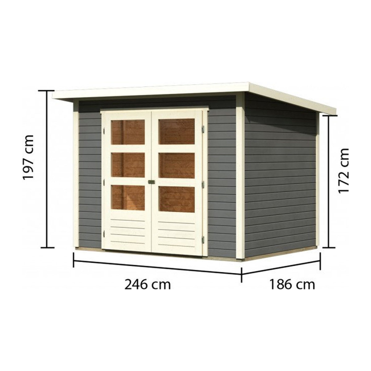 Karibu Gartenhaus Stockach 3 aus Massivholz in Grau, B/H/T: 249 x 197 x 186 cm - Bild 3