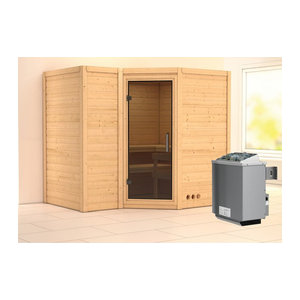 Karibu Massivholzsauna SAHIB 2 in Anthrazit und Natur mit 9.0 kW Ofen, integrierter Steuerung und Ganzglastür, B/T/H: 236 x 184 x 212 cm