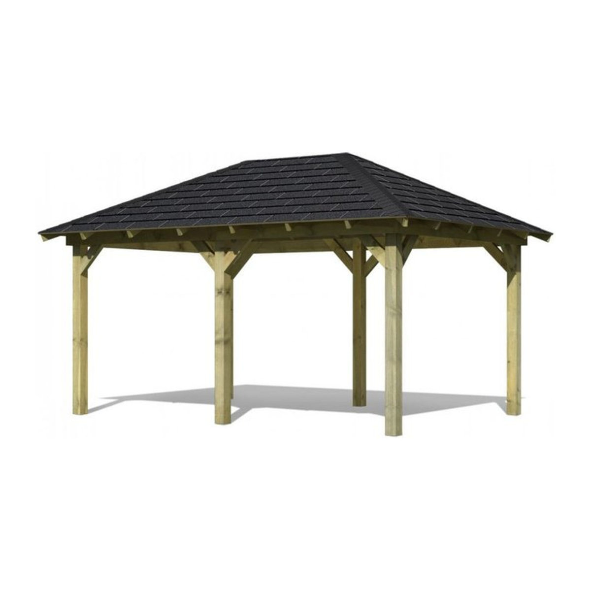 Karibu Pavillon Perida aus Massivholz mit Walmdach in Schwarz, Anthrazit, Grün oder Natur, B/H/T: 289 x 296 x 345 cm - Bild 2