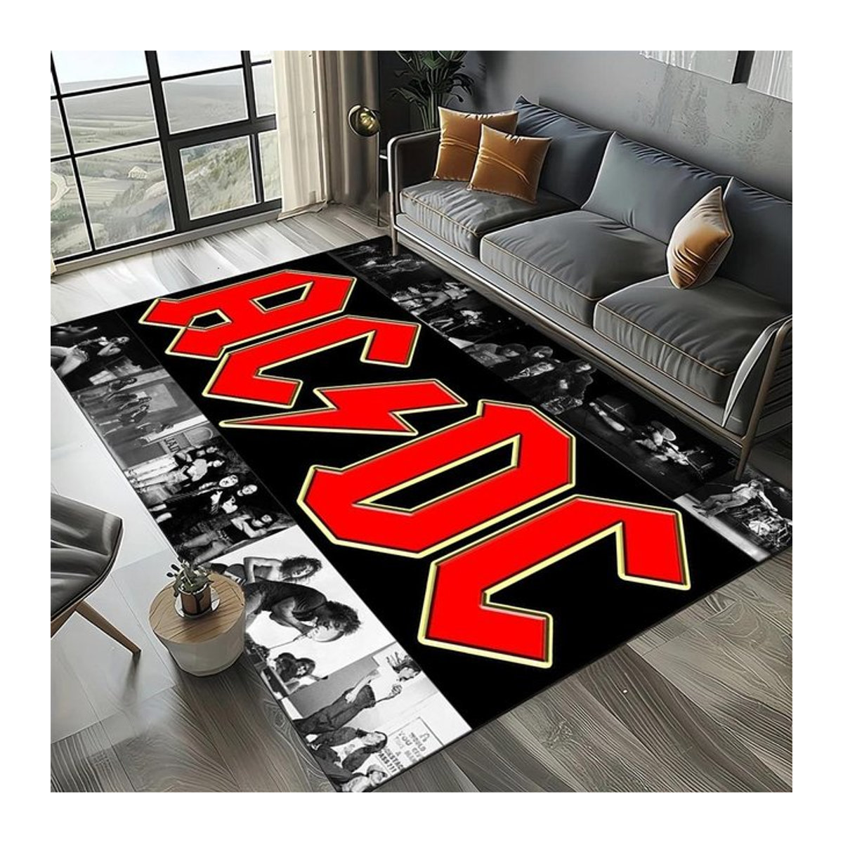 Karpetti 3D A-ACDC Rockband Cartoon Bereichsteppich Schwarz, Rutschfeste Bodenmatte für Wohnzimmer, Schlafzimmer und Sofa, B/T: 60 x 40 cm - Bild 1