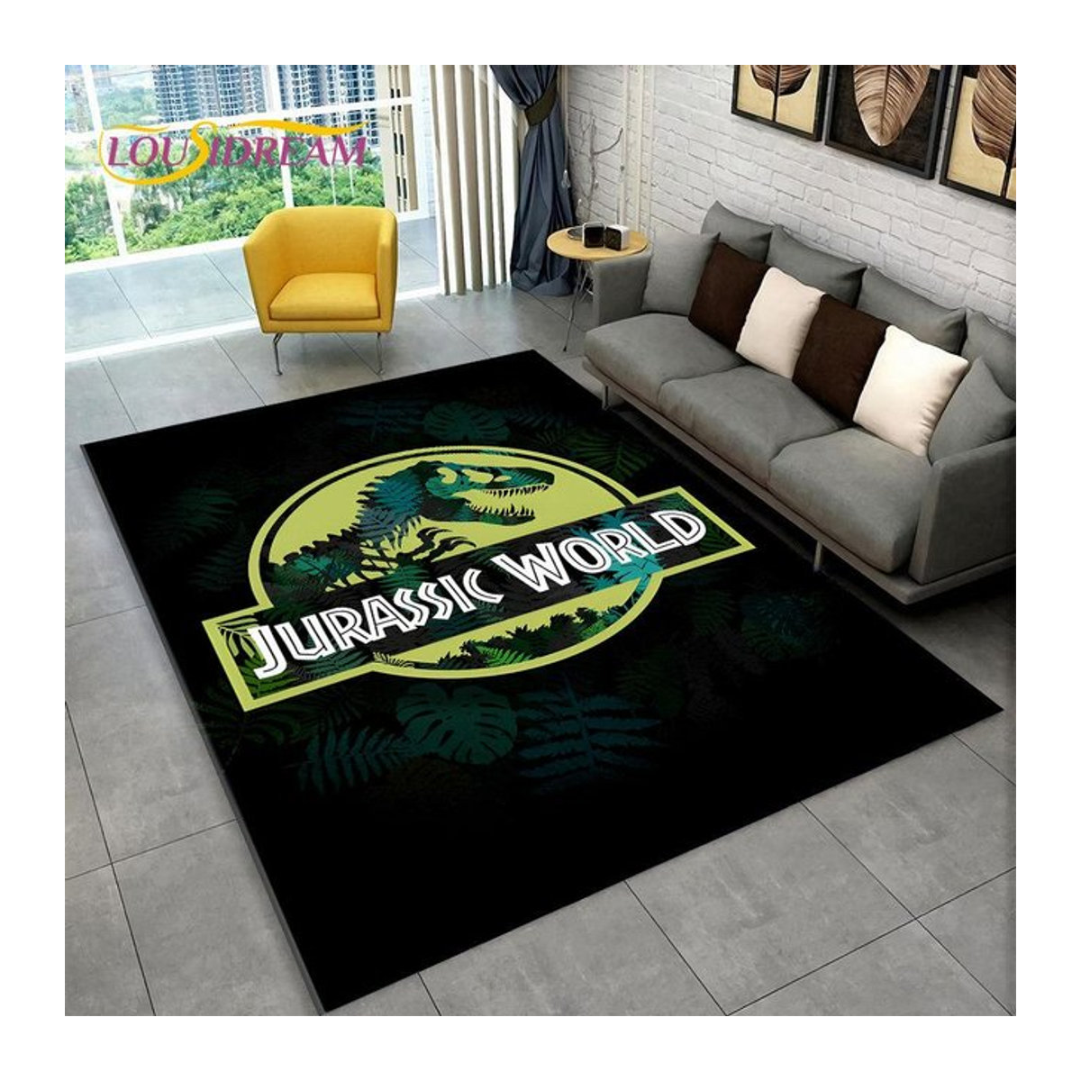 Karpetti 3D-Cartoon-Jurassic-Park-Dinosaurier-Teppich für Kinder, Schwarz, B: 120 cm, T: 100 cm - Bild 1