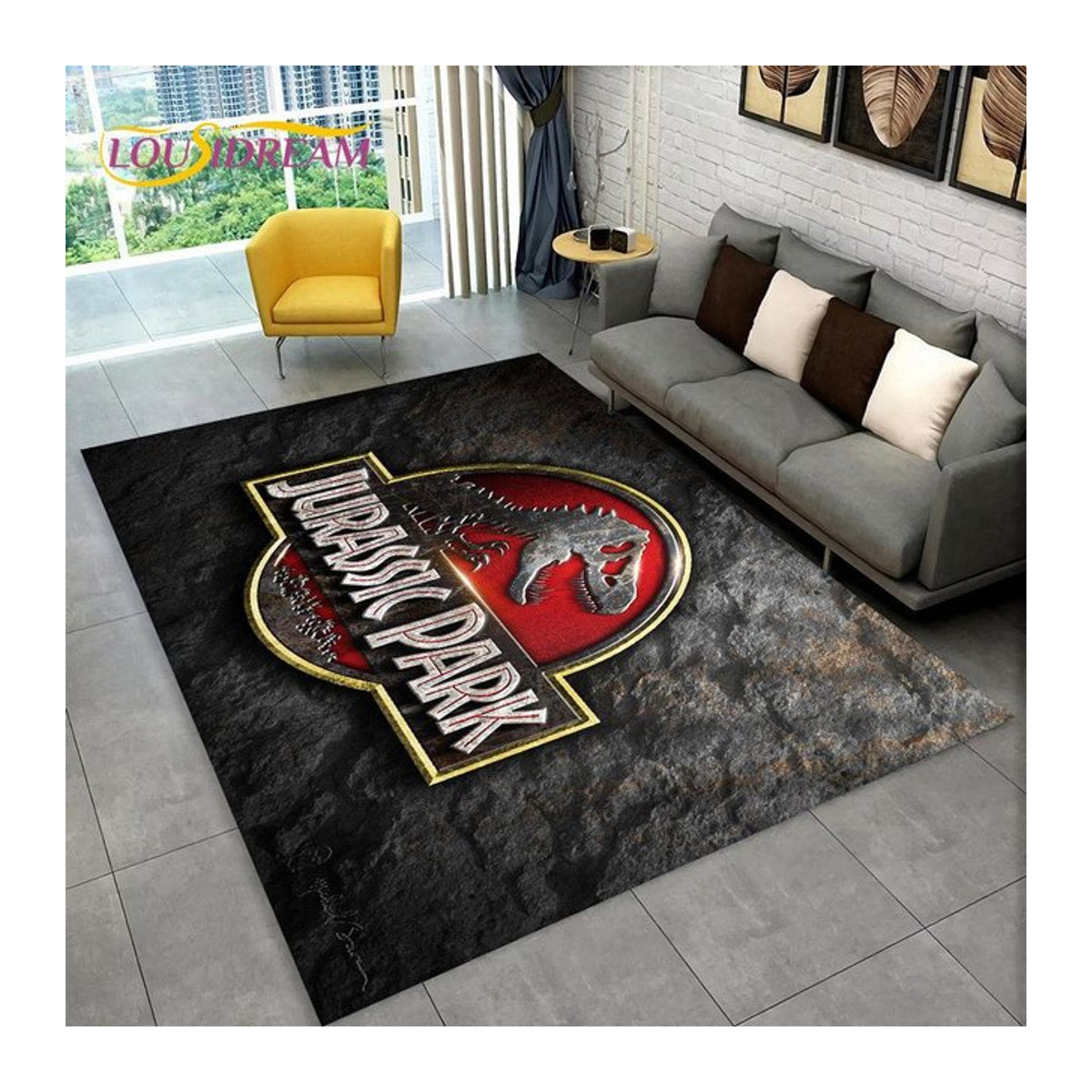 Karpetti 3D-Cartoon-Jurassic-Park-Dinosaurier-Teppich für Kinder, Schwarz, B x T: 100 x 150 cm - Bild 1