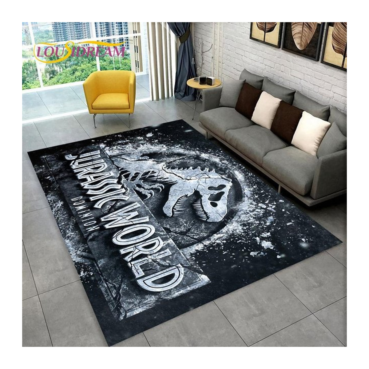 Karpetti 3D-Cartoon-Jurassic-Park-Dinosaurier-Teppich für Kinder, Schwarz, B x T: 100 x 150 cm - Bild 1