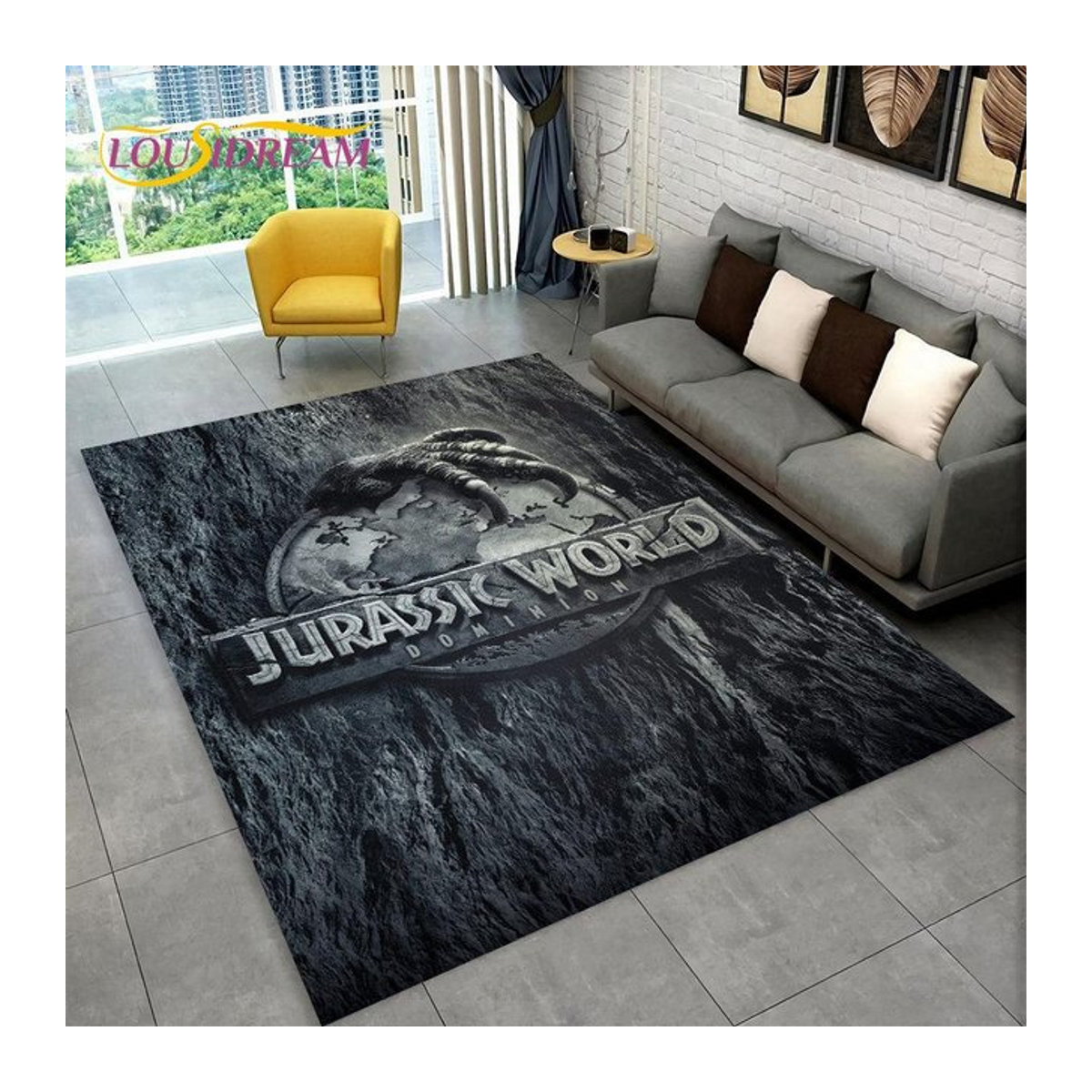 Karpetti 3D-Cartoon-Jurassic-Park-Dinosaurier-Teppich, grau, B/T: 100 x 70 cm - Bild 1