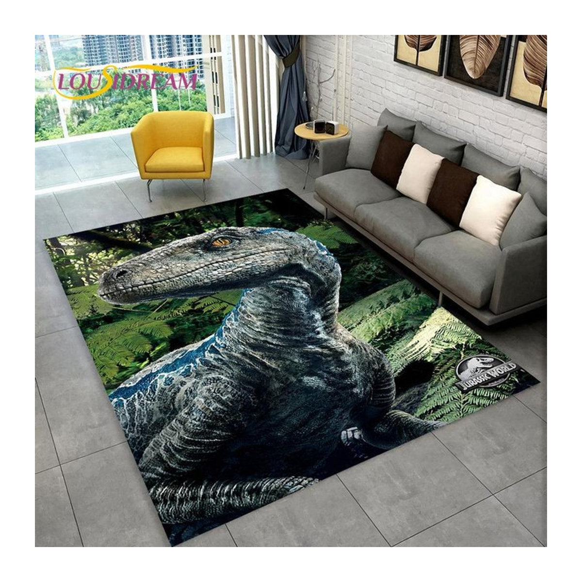 Karpetti 3D-Cartoon-Jurassic-Park-Dinosaurier-Teppich, mehrfarbig, B: 200 cm, T: 160 cm - Bild 1