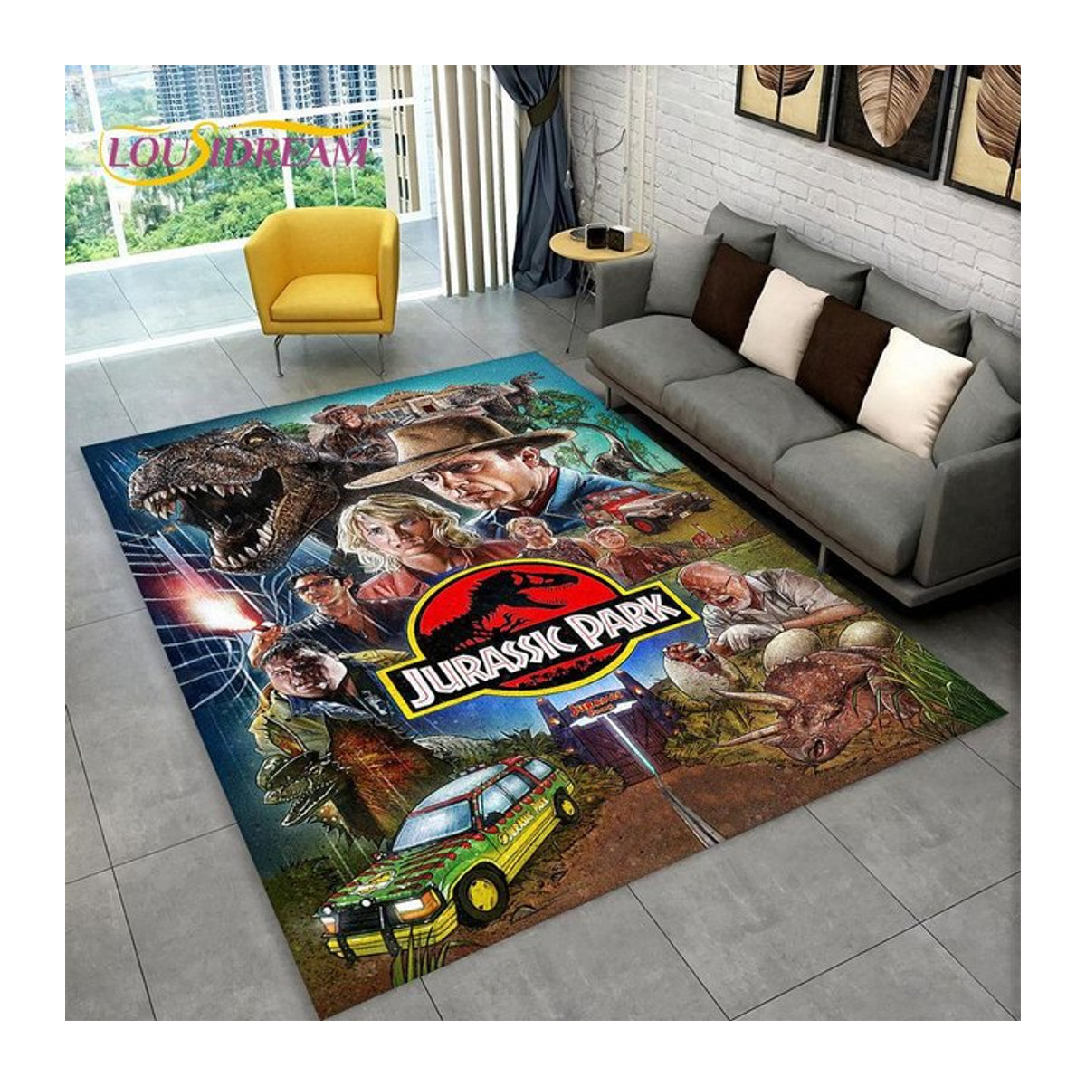 Karpetti 3D-Cartoon-Jurassic-Park-Dinosaurier-Teppich, mehrfarbig, B/T: 100 x 70 cm - Bild 1
