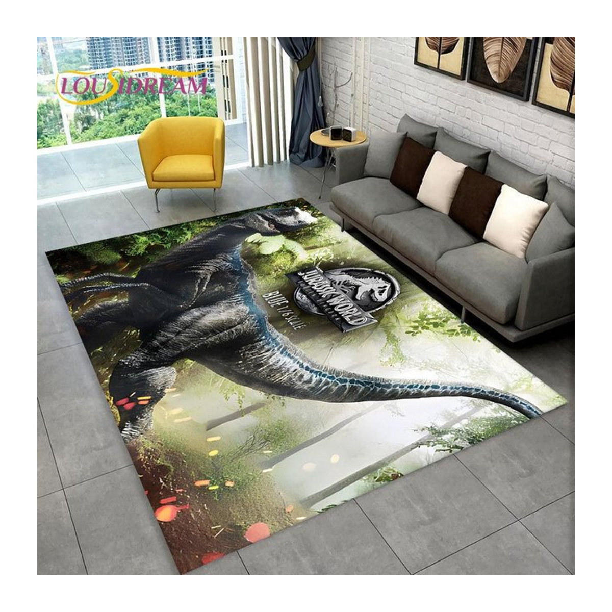Karpetti 3D-Cartoon-Jurassic-Park-Dinosaurier-Teppich, mehrfarbig, B/T: 150 x 100 cm - Bild 1
