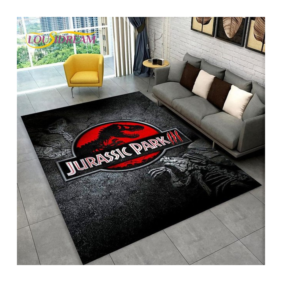 Karpetti 3D-Cartoon-Jurassic-Park-Dinosaurier-Teppich, rutschfeste Bodenmatte für Kinder, Schwarz, Breite: 70 cm, Tiefe: 100 cm - Bild 1