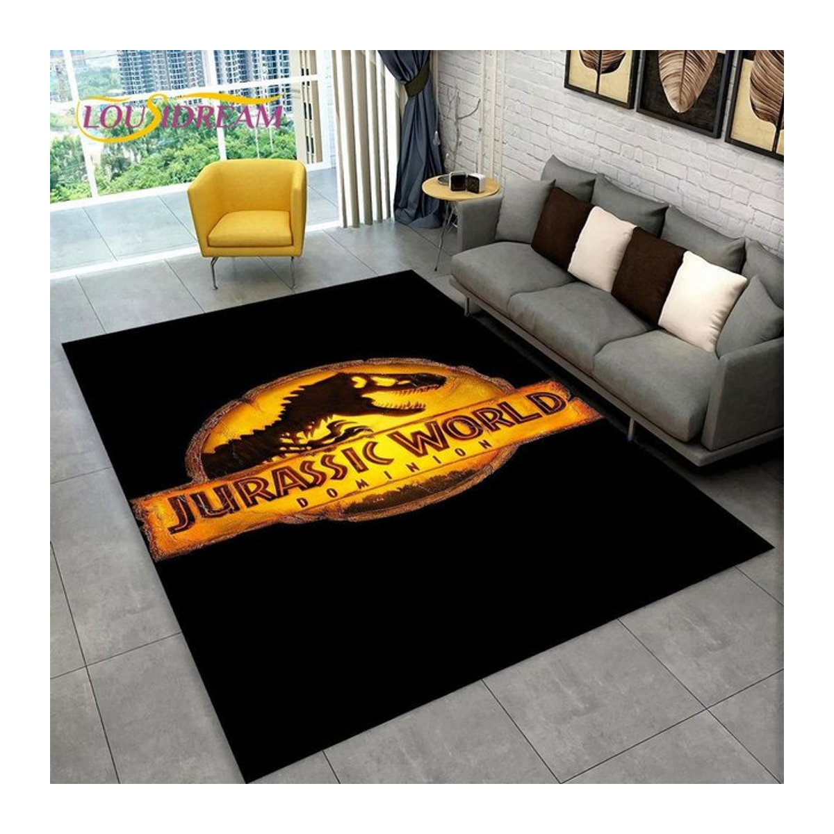 Karpetti 3D-Cartoon-Jurassic-Park-Dinosaurier-Teppich, Schwarz, B/T: 90 x 60 cm - Bild 1