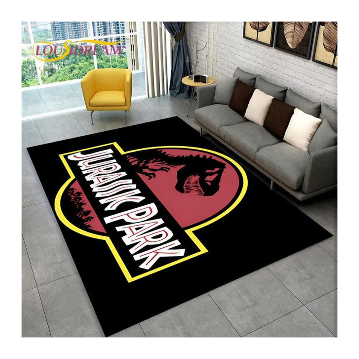Karpetti 3D-Cartoon-Jurassic-Park-Dinosaurier-Teppich, Schwarz, B/T: 90 x 60 cm - Bild 1