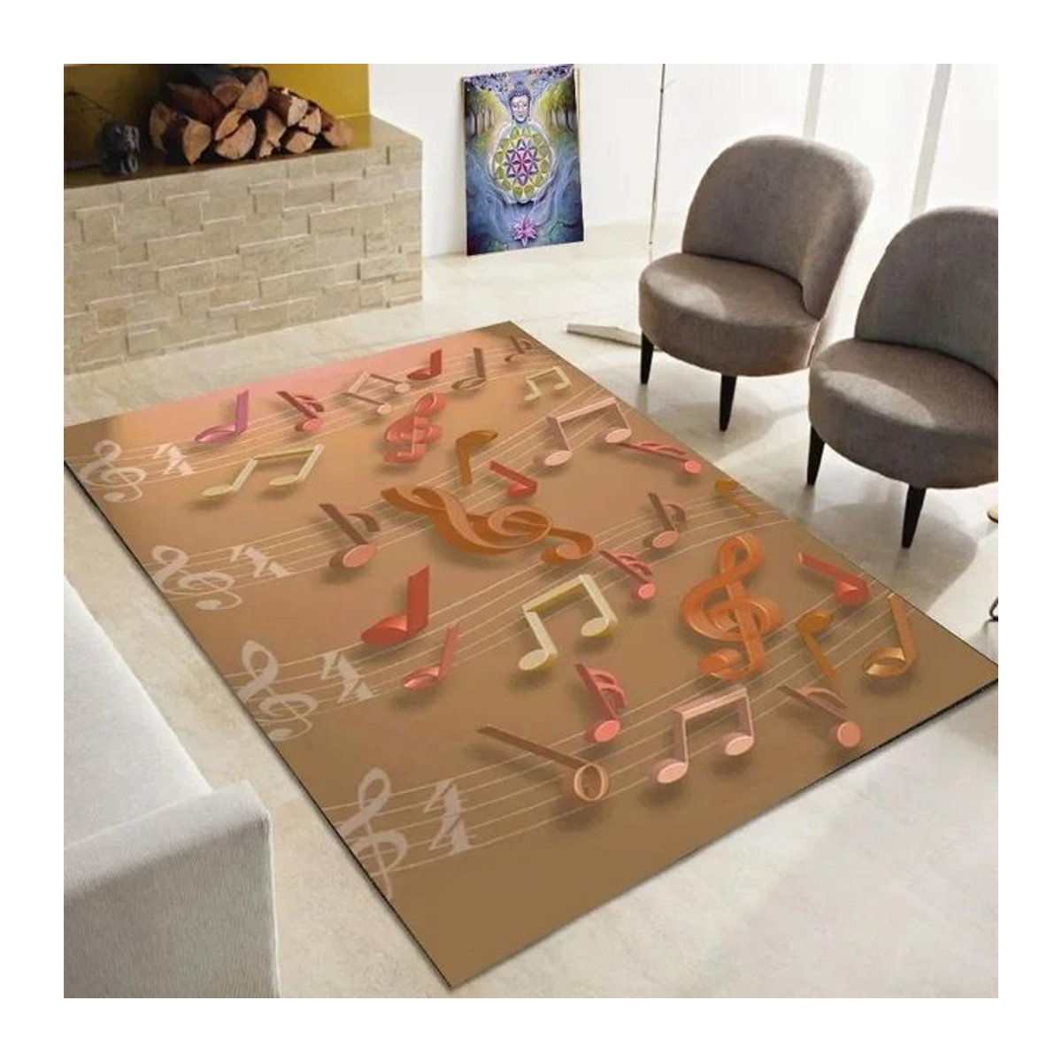Karpetti Bereichsteppich Musiknote Vintage Design in Braun, Rutschfeste Musik-Fußmatte für Wohnzimmer und Schlafzimmer, B/T: 60 x 40 cm - Bild 1