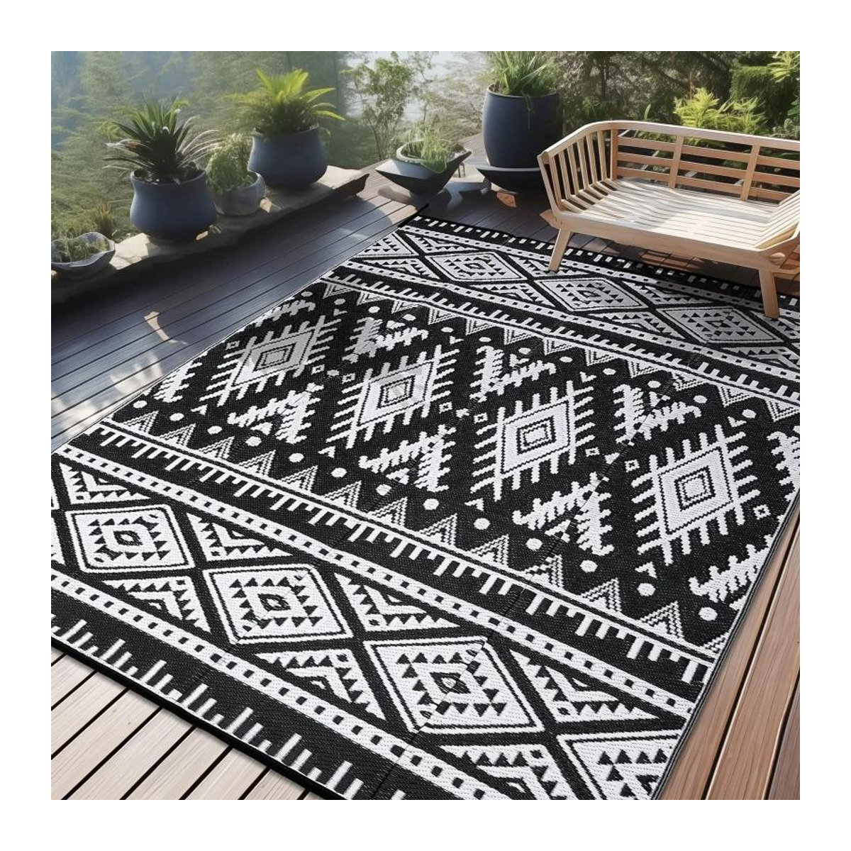 Karpetti Boho Retro Teppich mit geometrischem Muster in Blau, rutschfest, B/B: 80 x 120 cm - Bild 2
