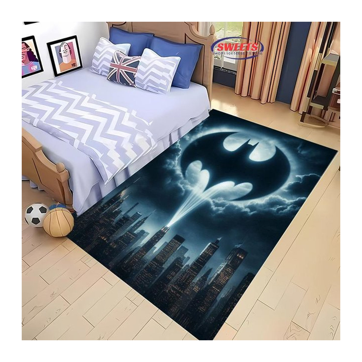 Karpetti DC Batman Themen Teppich Blau, Rutschfest und Schalldämmend, B/B/H: 60 x 90 cm - Bild 1
