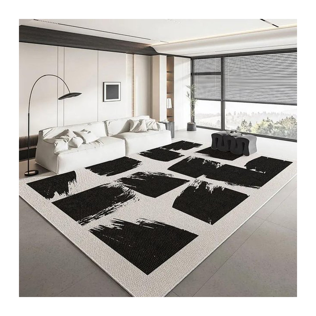 Karpetti Geometrischer Teppich Schwarz-Weiß, weich und rutschfest, B/B: 80 x 120 cm - Bild 1