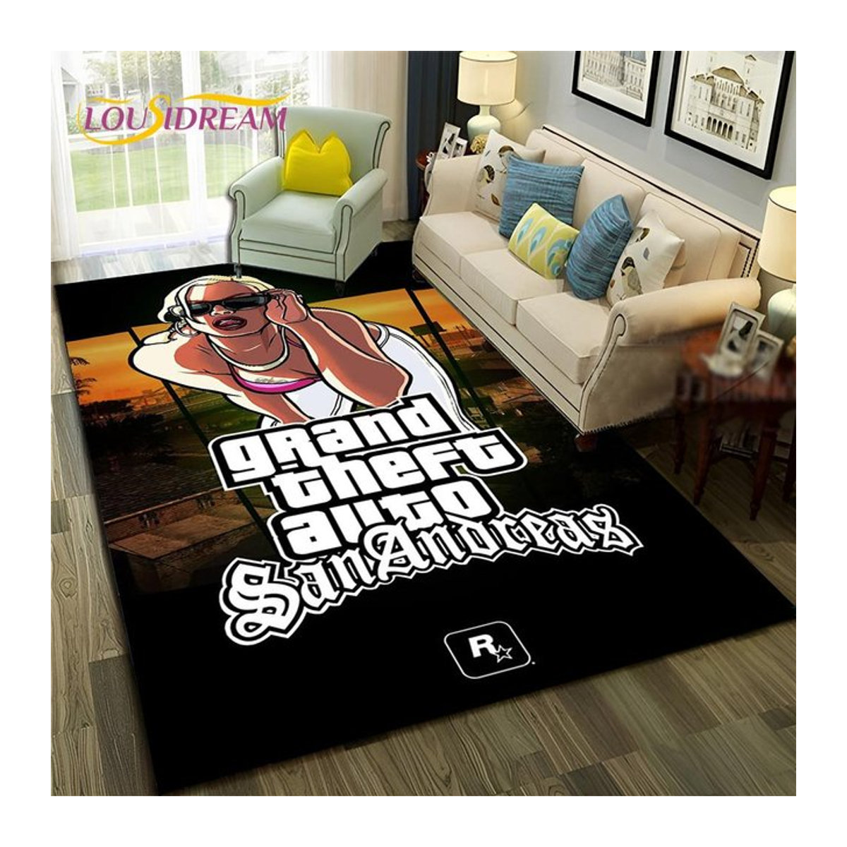 Karpetti GTA 3D Gamer Teppich Rutschfeste Bodenmatte für Wohnzimmer und Kinderzimmer, mehrfarbig, Breite: 70 cm, Tiefe: 100 cm - Bild 1