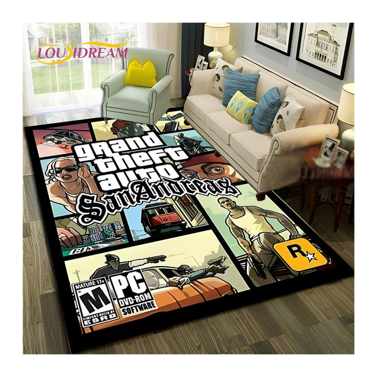 Karpetti GTA 3D Gamer Teppich Rutschfeste Bodenmatte für Wohnzimmer und Kinderzimmer, mehrfarbig, Breite: 70 cm, Tiefe: 100 cm - Bild 2