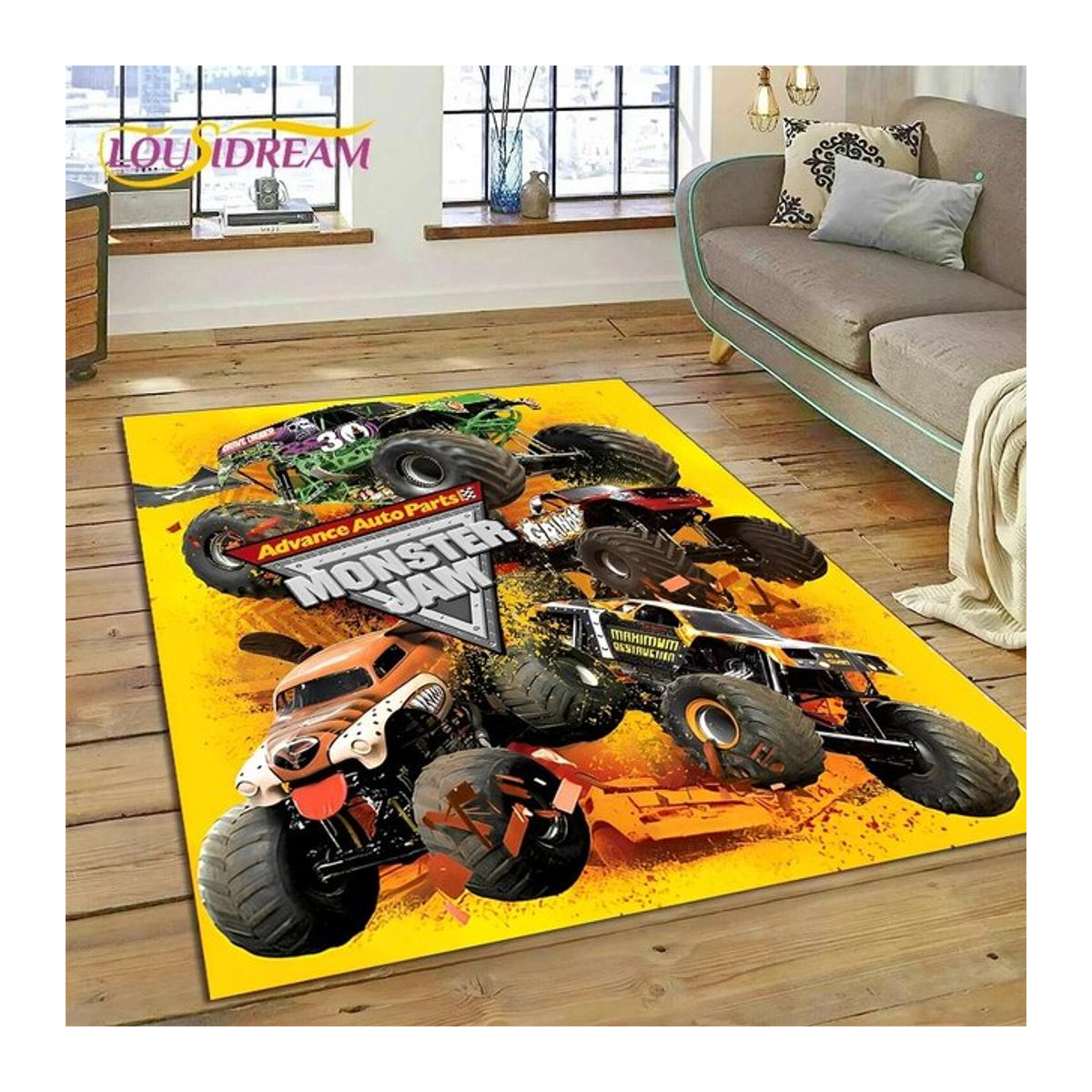 Karpetti Monster Jam Cartoon Teppich für Kinder, mehrfarbig, B/T: 90 x 60 cm - Bild 1