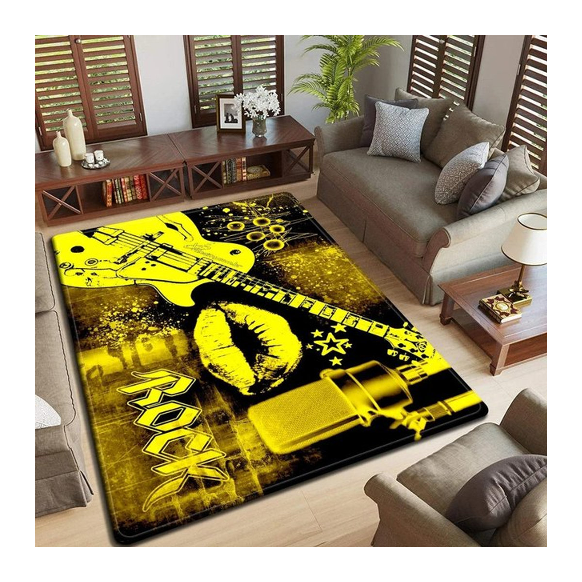 Karpetti Musikzimmer Trommelteppich Gelb, Rutschfest, Schalldämmend und Maschinenwaschbar, B/T: 120 x 80 cm - Bild 1