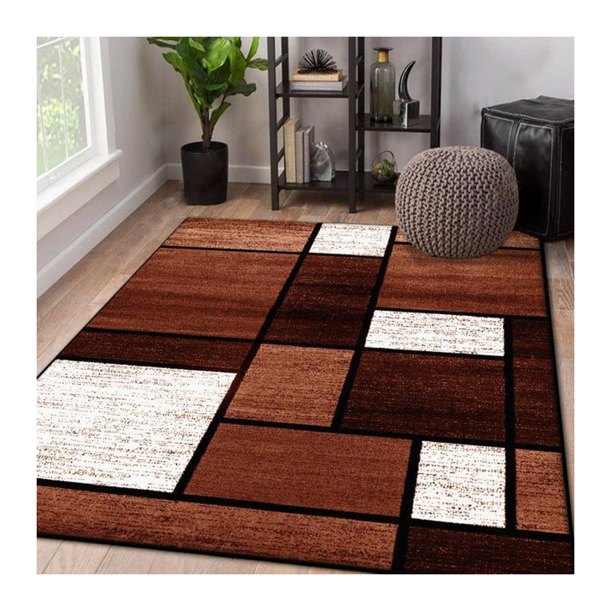 Karpetti Nordischer Geometrischer Wohnzimmerteppich Abstrakt in Braun, Flauschige Plüsch-Bodenmatte für Schlafzimmer und Lounge, B/T: 160 x 100 cm - Bild 1