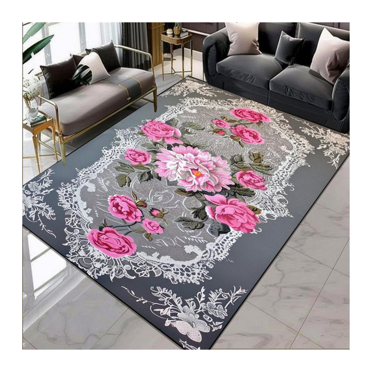 Karpetti Teppich im europäischen Stil mit Blumenmuster in Grau, B/T: 140 x 200 cm - Bild 1