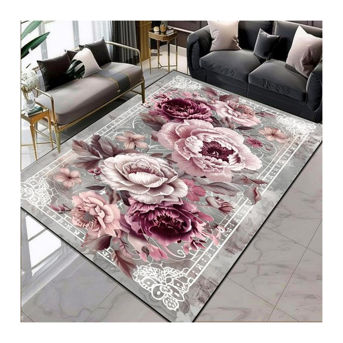 Karpetti Teppich im europäischen Stil mit Blumenmuster, mehrfarbig, B/T: 120 x 80 cm - Bild 1
