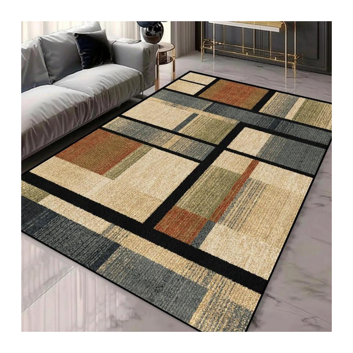 Karpetti Teppich mit geometrischem Muster im nordischen Stil, rutschfest und maschinenwaschbar, B: 120 cm, L: 160 cm - Bild 2