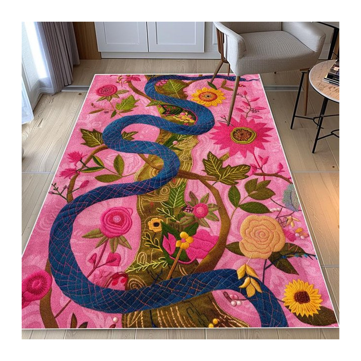 Karpetti Teppich mit Schlangenmuster in Mehrfarbig, rutschfeste Bodenmatte für Wohnzimmer, Schlafzimmer und Badezimmer, B/T: 120 x 160 cm - Bild 1