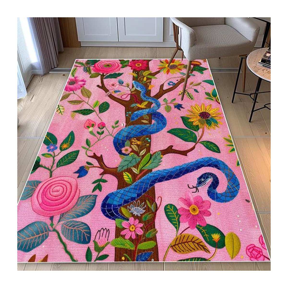 Karpetti Teppich mit Schlangenmuster in Rosa, rutschfeste Bodenmatte für Wohnzimmer, Schlafzimmer und Badezimmer, B/T: 120 x 160 cm - Bild 1