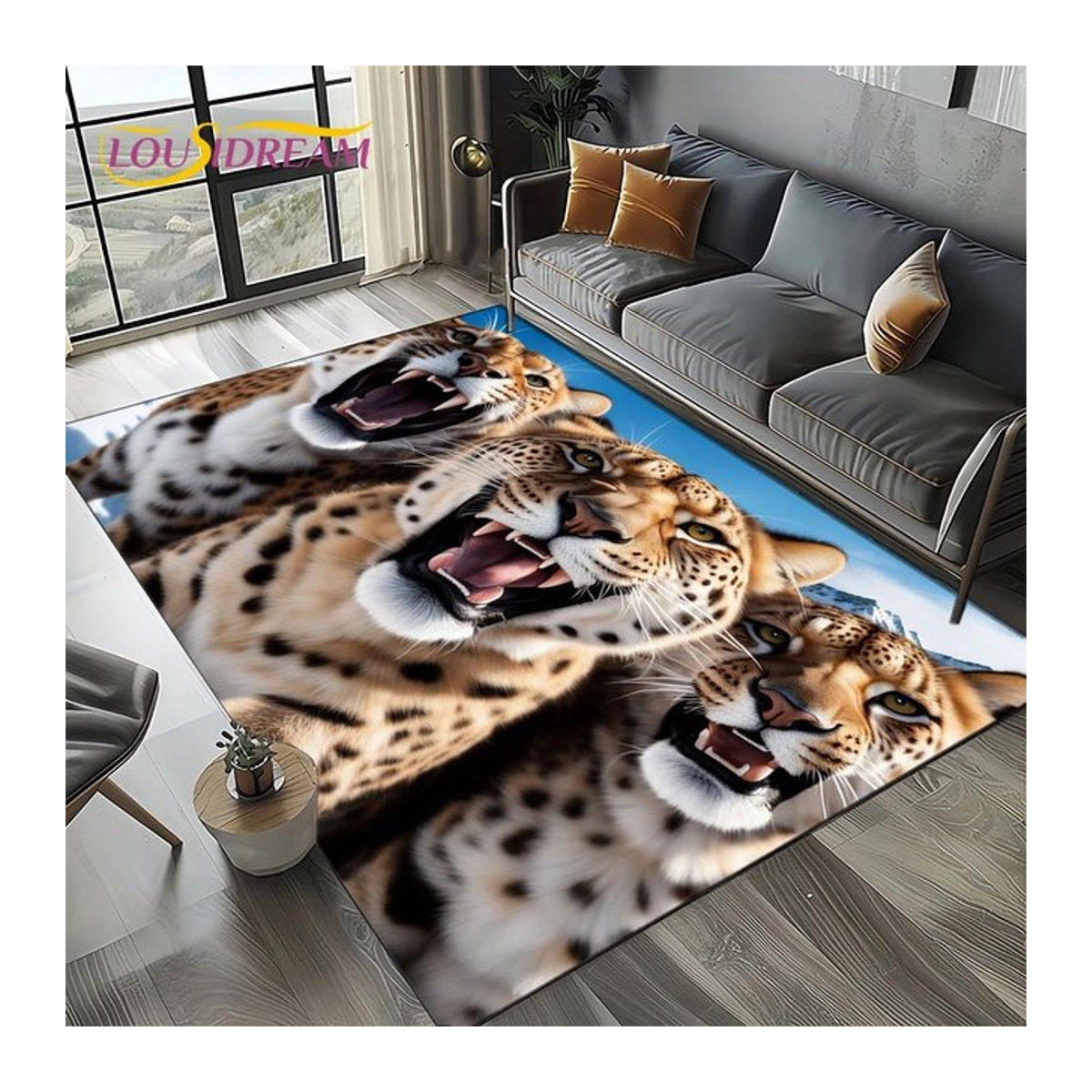 Karpetti Teppich mit Wildtier-Cartoon-Design Tiger Löwe Leopard, mehrfarbig, B: 120 cm, T: 100 cm - Bild 1