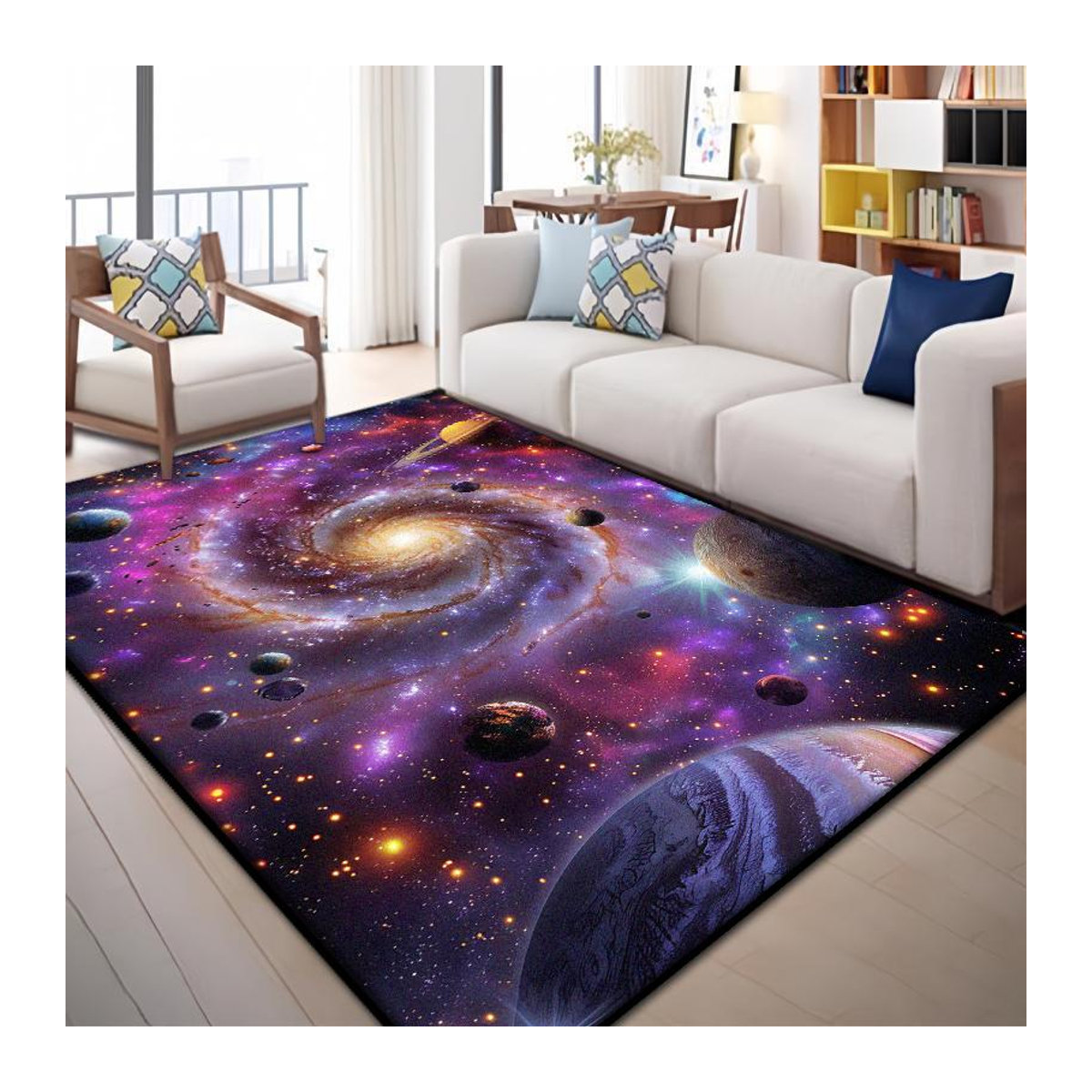 Karpetti Teppich Sonnensystem Sternenhimmel Cartoon Dekoration, mehrfarbig, B: 200 cm, T: 100 cm - Bild 1