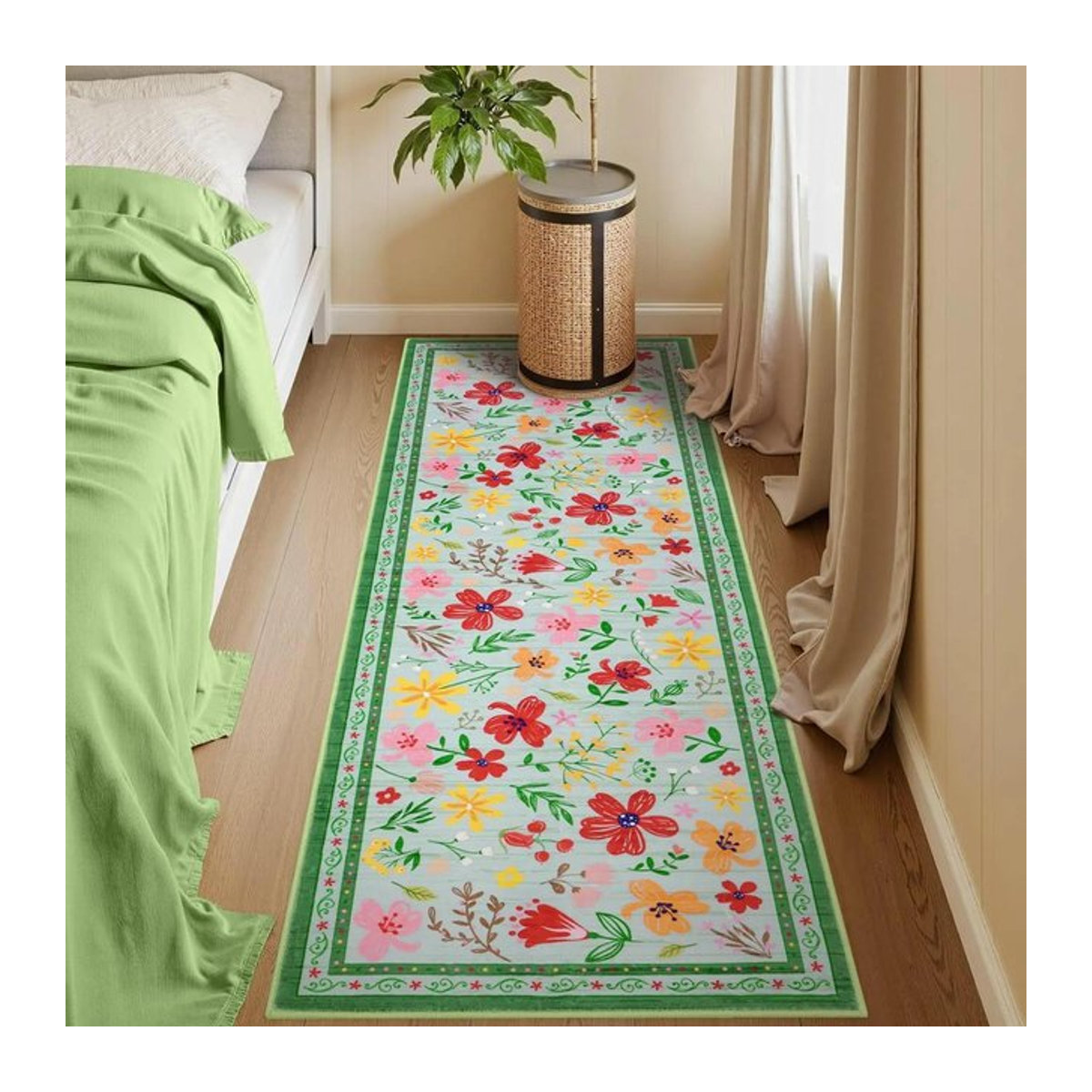 Karpetti Wohnzimmerteppich mit Vintage Blumenmuster in Rosa und Mehrfarbig, Waschbarer Böhmischer Bereichsteppich, Rutschfest, B/T: 60 x 40 cm - Bild 1