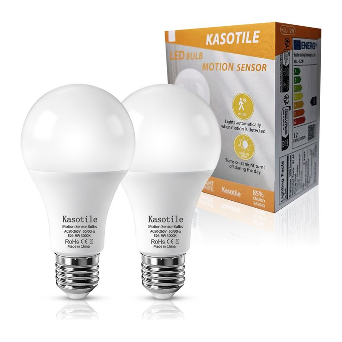 Kasotile 2er-Pack LED Dämmerungssensor-Glühbirnen Warmweiß mit automatischem Ein/Aus für Garage Treppen Veranda und Garten - Bild 1