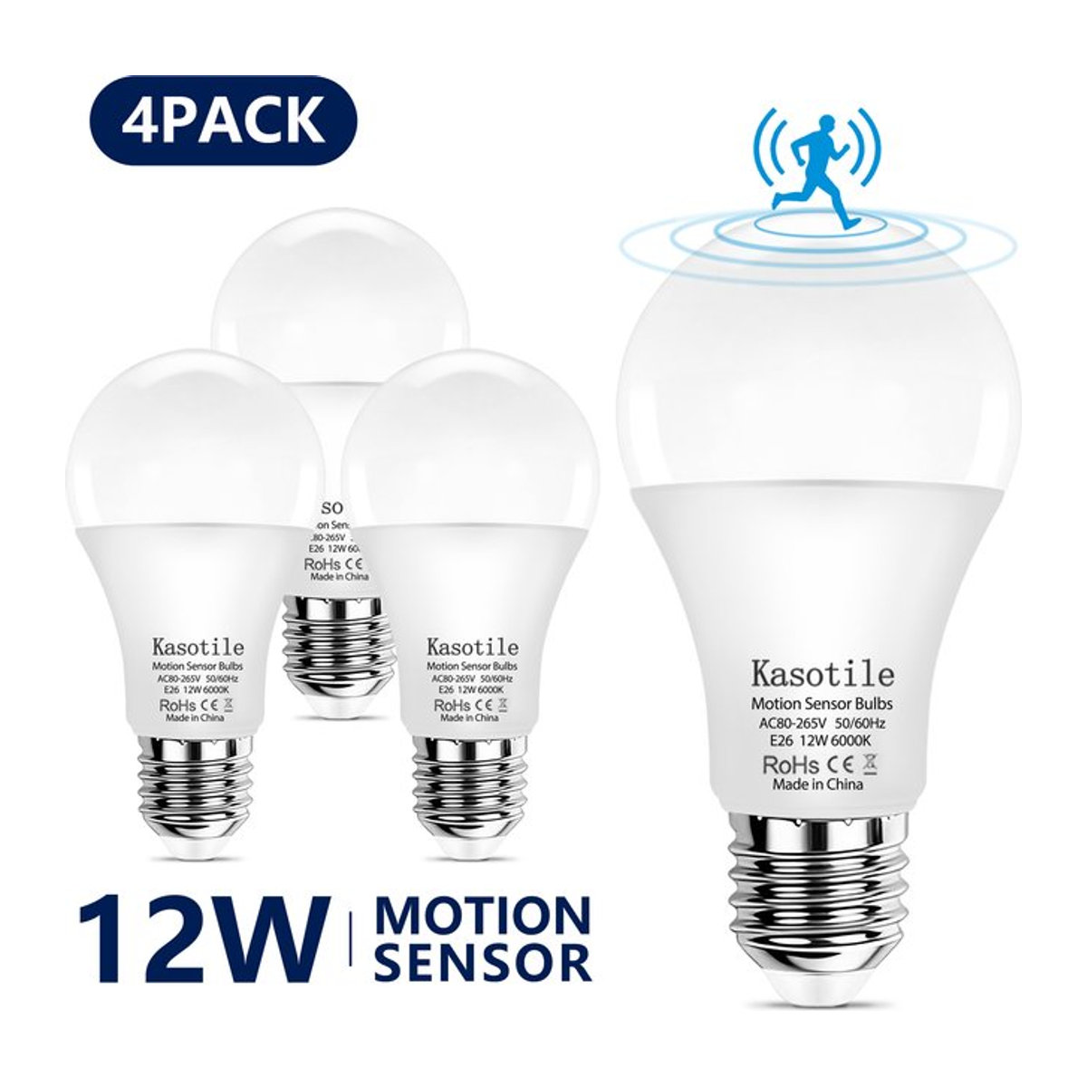 Kasotile 4er Set LED-Glühbirnen mit Bewegungssensor A21 12W Infrarot-Erkennung - Bild 1