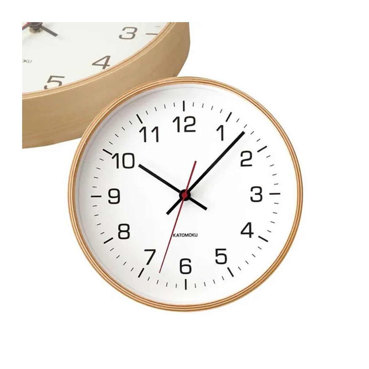 KATOMOKU Wanduhr KM-44NA aus Holz, Analog, Geräuschlos, Skandinavisches Design, Durchmesser: 25,2 cm, Braun/Weiß - Bild 1