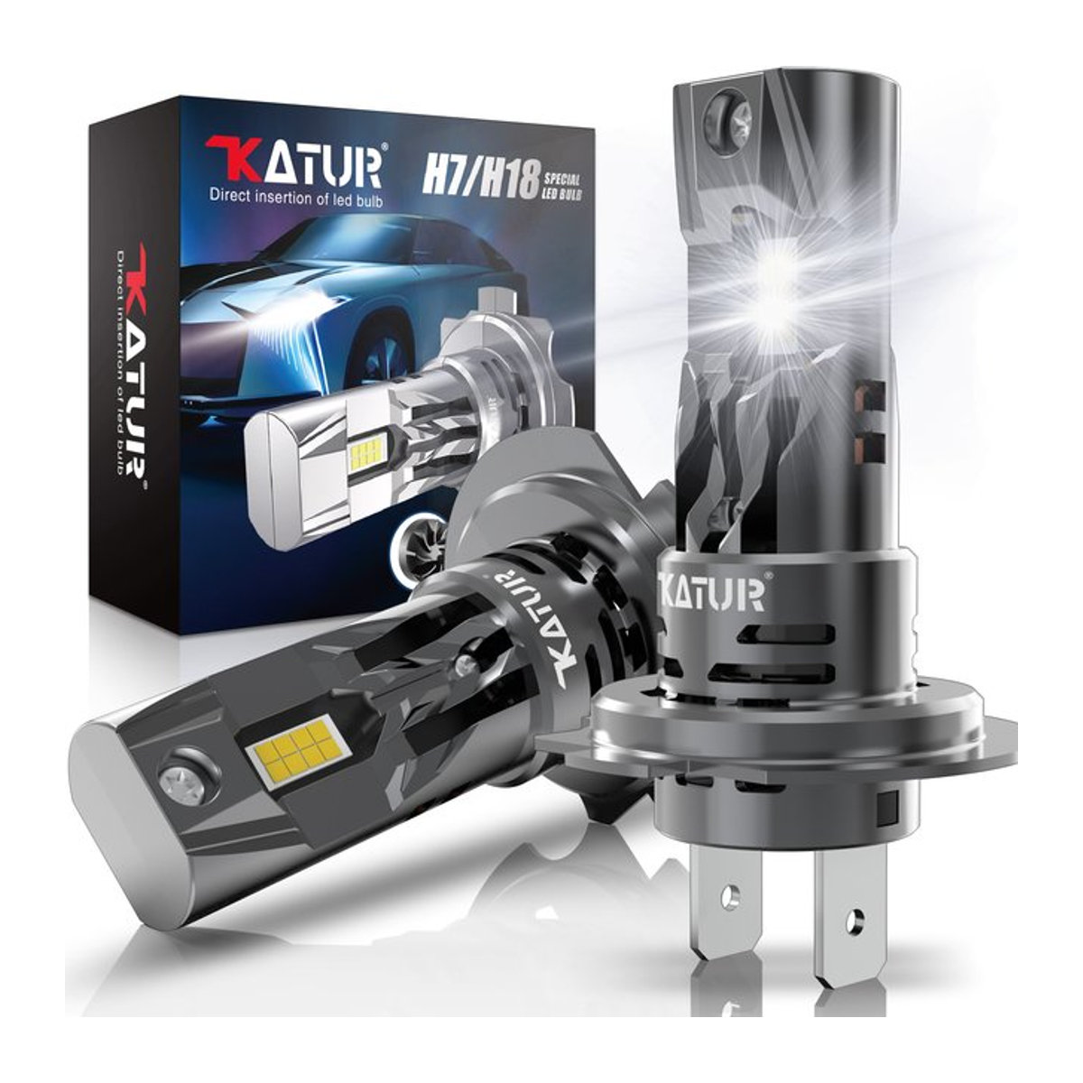 Katur H7 LED-Birnen Set, 22000 lm, 120 W, 6000 K Kaltweiß, Aluminium Gehäuse für Scheinwerfer und Nebelscheinwerfer - Bild 1