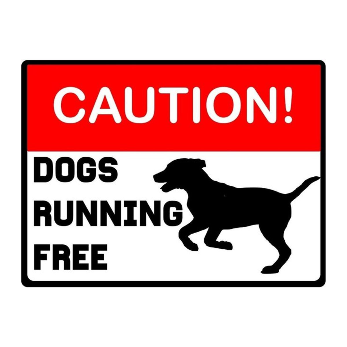 KAUTION Metallschild Dogs Running Free in Rot, Rechteckig, B: 30 cm, H: 20 cm, T: 30 cm - Bild 1