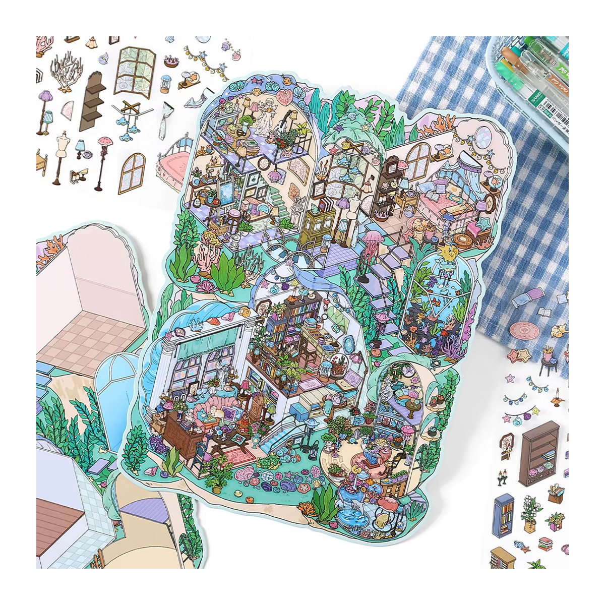 Kawaii 3D Unterwasserhaus Landschaft Aufkleber für Kinder in Mehrfarbig - Bild 3