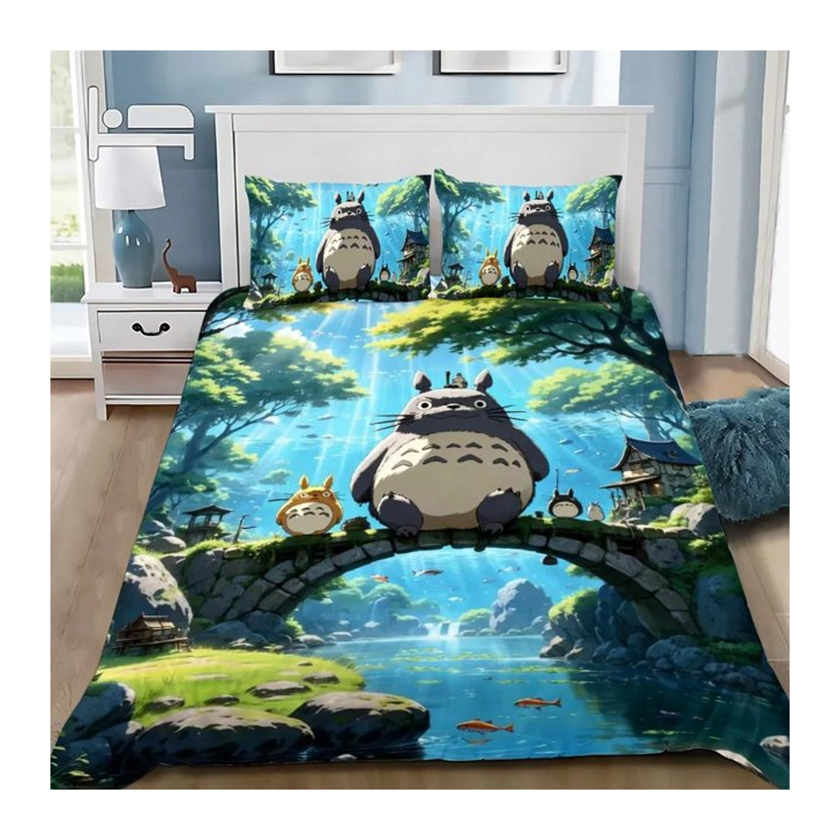 Kawaii Anime Bettwäscheset T-TotoroS mit Bettbezug und Kissenbezug für Kinder und Erwachsene, mehrfarbig, B/H: 210 x 210 cm - Bild 1