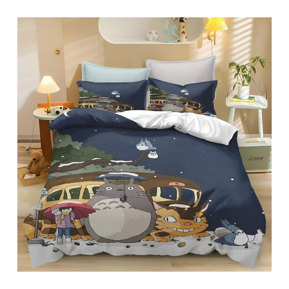Kawaii Anime Bettwäscheset T-TotoroS mit Bettbezug und Kissenbezug in Blau, Breite: 155 cm, Länge: 220 cm - Bild 1