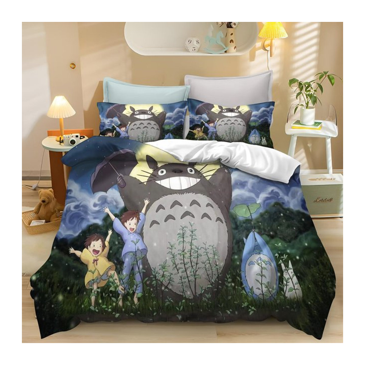 Kawaii Anime Bettwäscheset T-TotoroS mit Bettbezug und Kissenbezug, mehrfarbig, B/H: 135 x 200 cm - Bild 1