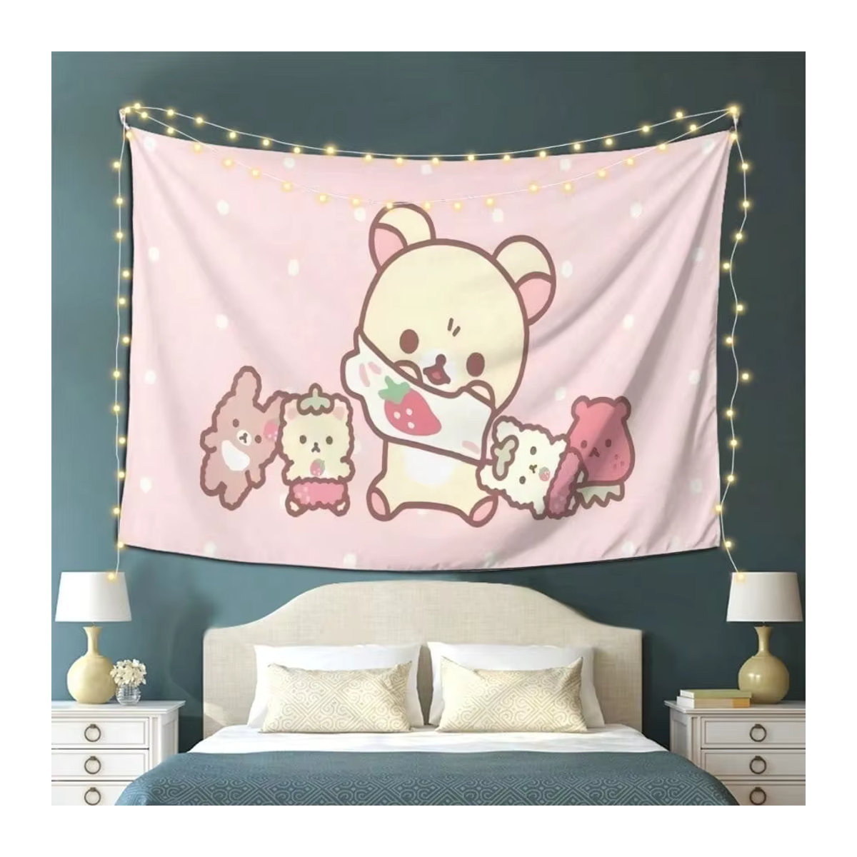 Kawaii Erdbeer-Bär Wandteppich von Sanrio in Rosa mit Polka Dots und niedigem Tier-Design aus Textil, B/H: 40 x 60 cm - Bild 2